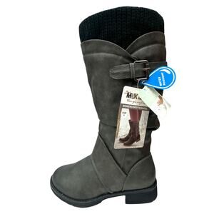 Muk Luks Darla Tall Boots Side Zip Knit Collar Waterproof Size 6 Gray